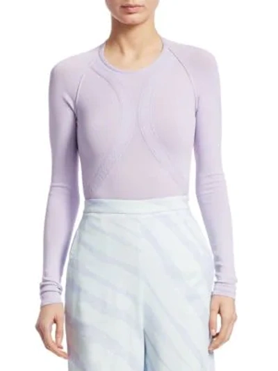 Shop Roberto Cavalli Long Sleeve Knit Bodysuit In Lilac
