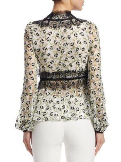 Shop Giambattista Valli Embroidered Pansy Lace Blouse In Avorio