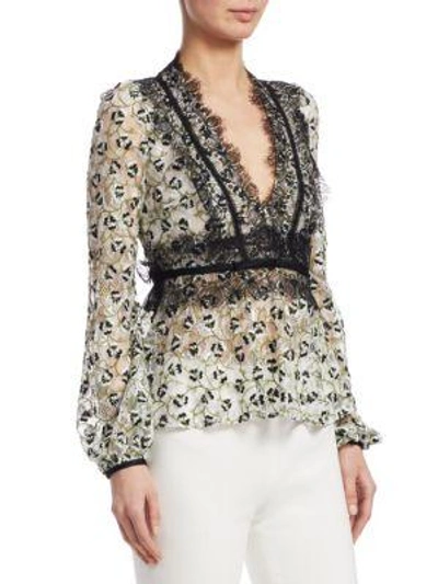 Shop Giambattista Valli Embroidered Pansy Lace Blouse In Avorio