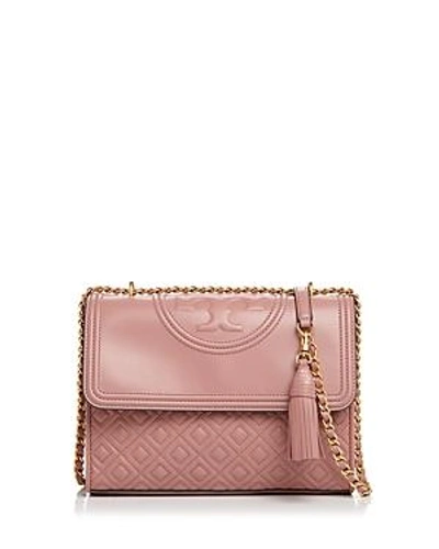 Shop Tory Burch Fleming Convertible Leather Shoulder Bag In Pink Magnolia/gold