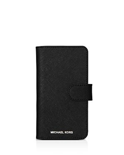 Shop Michael Michael Kors Folio Leather Iphone X Phone Case In Black