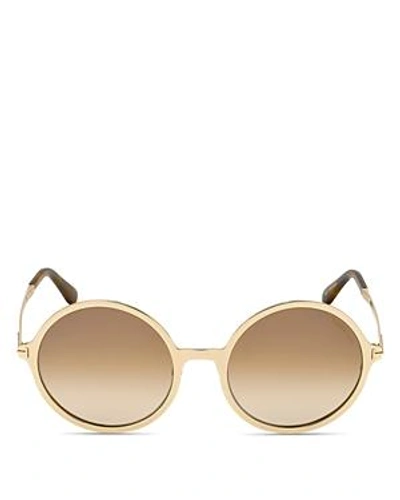 Shop Tom Ford Women's Ava Flash Oversized Round Sunglasses, 57mm In Shiny Rose Gold/brown