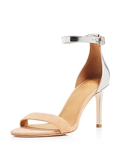 Shop Tory Burch Women's Ellie Suede & Metallic Leather High-heel Ankle Strap Sandals In Natural Vachetta