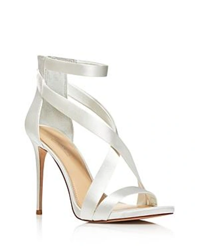 Shop Imagine Vince Camuto Devin Satin High-heel Ankle Strap Sandals In White