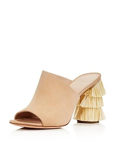 Shop Pour La Victoire Women's Hettie Nubuck Leather & Raffia High-heel Slide Sandals In Sahara