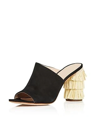 Shop Pour La Victoire Women's Hettie Nubuck Leather & Raffia High-heel Slide Sandals In Black