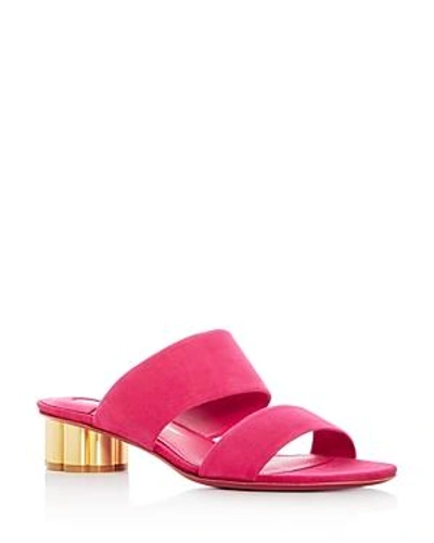 Shop Ferragamo Women's Suede Floral Heel Slide Sandals In Begonia Pink