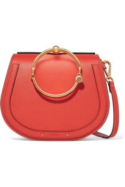 Shop Chloé Nile Bracelet Leather And Suede Shoulder Bag In Red