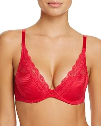 Shop Passionata By Chantelle Brooklyn Plunge Lace T-shirt Bra In Mon Chéri Red