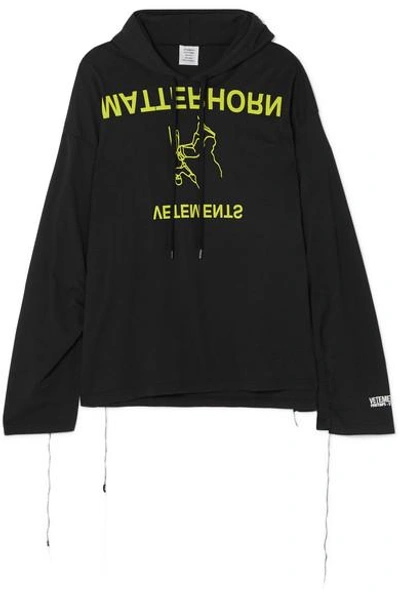 Shop Vetements Printed Cotton-jersey Hooded Top In Black