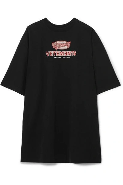 Shop Vetements Oversized Printed Stretch-cotton Jersey T-shirt In Black