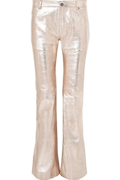 Shop Chloé Metallic Textured-leather Flared Pants In Silver