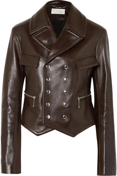 Shop Chloé Double-breasted Leather Biker Jacket In Brown