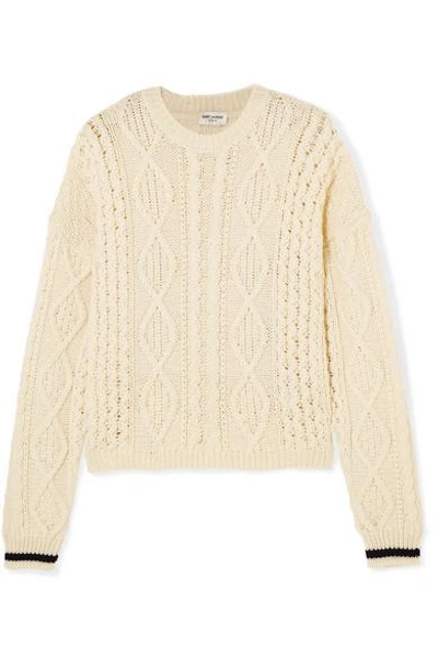 Shop Saint Laurent Cable-knit Wool Sweater In Ivory