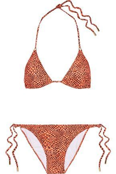 Shop Melissa Odabash Portugal Printed Triangle Bikini In Peach