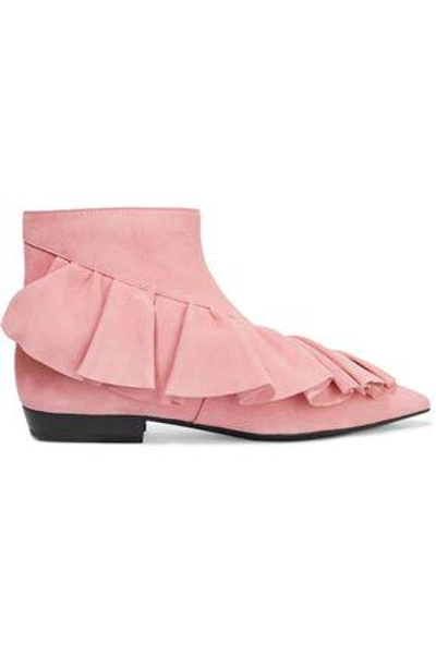 Shop Jw Anderson Woman Ruffled Suede Ankle Boots Bubblegum