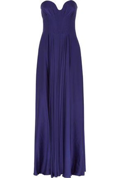 Shop Amanda Wakeley Woman The Cronado Pleated Silk Gown Cobalt Blue