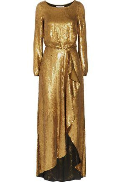 Shop Diane Von Furstenberg Delani Draped Sequined Silk Gown In Gold