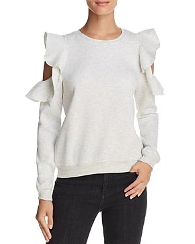 Shop Rebecca Minkoff Gracie Ruffled Cold-shoulder Sweatshirt In Light Heat