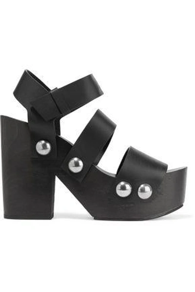 Shop Alexander Wang Woman Tess Leather Platform Sandals Black