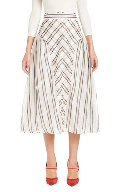Shop Fendi Stripe & Check A-line Silk Skirt In Venus