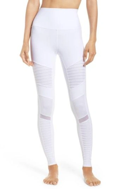 Shop Alo Yoga High Waist Moto Leggings In White/ White Glossy