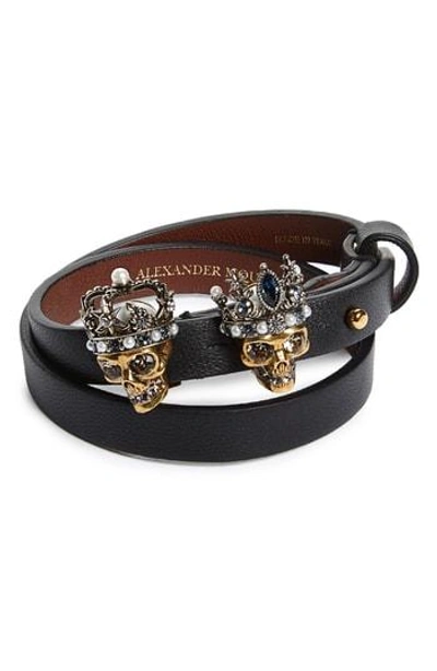 Shop Alexander Mcqueen Jeweled Leather Friendship Bracelet In Black