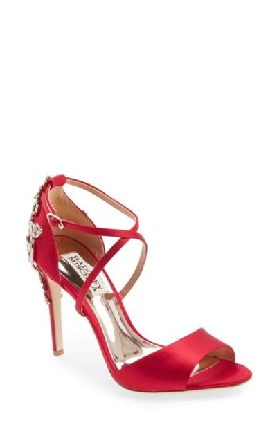 Shop Badgley Mischka Karmen Crystal Back Sandal In Red Satin