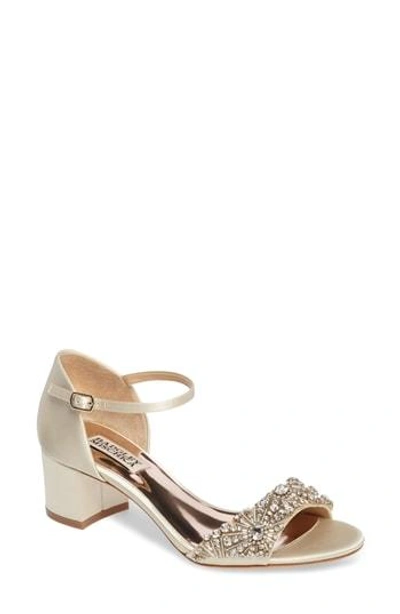 Shop Badgley Mischka Mareva Ankle Strap Block Heel Sandal In Ivory Satin