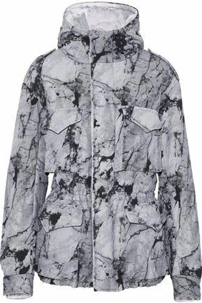 Shop Norma Kamali Printed Neoprene Hooded Jacket In Gray