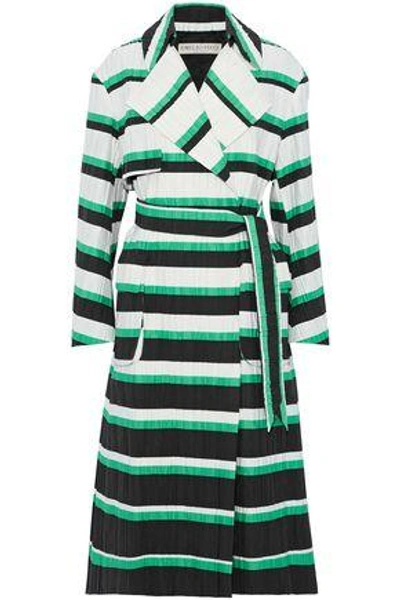 Shop Emilio Pucci Woman Striped Crinkled Cotton And Silk-blend Coat White
