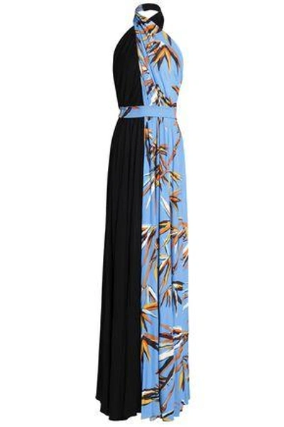 Shop Emilio Pucci Woman Printed Jersey Halterneck Gown Light Blue
