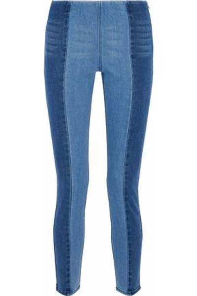 Shop By Malene Birger Woman Two-tone High-rise Slim-leg Jeans Mid Denim