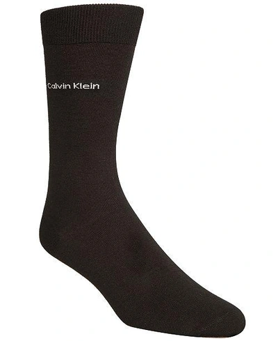 Shop Calvin Klein Men's Giza Cotton Flat Knit Crew Socks In Black