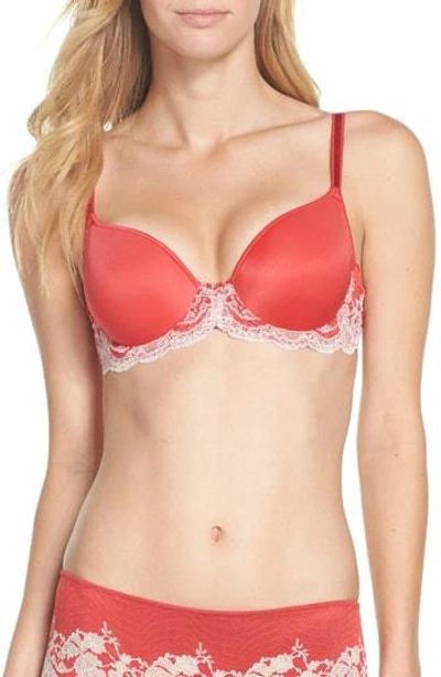 Shop Wacoal Lace Affair Underwire Contour Bra In Tango Red/ Silver Peony