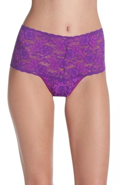 Shop Hanky Panky Cross Dye Lace Retro Thong In Purple Velvet/silk Rose