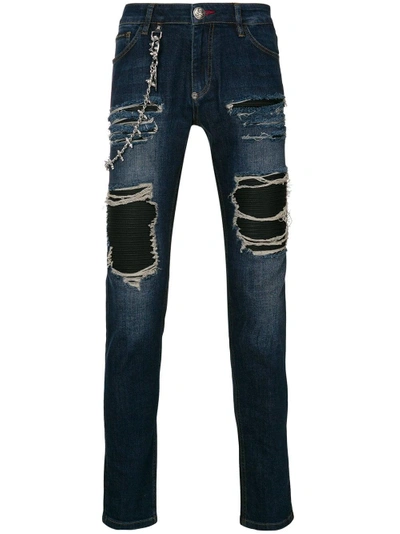 Shop Philipp Plein Distressed Slim-fit Jeans