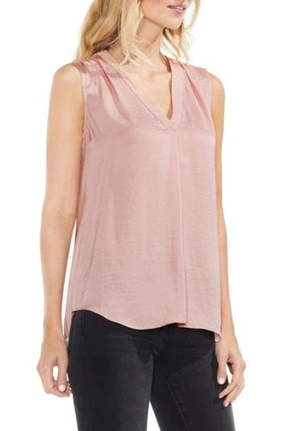 Shop Vince Camuto Sleeveless V-neck Rumple Blouse In Wild Rose