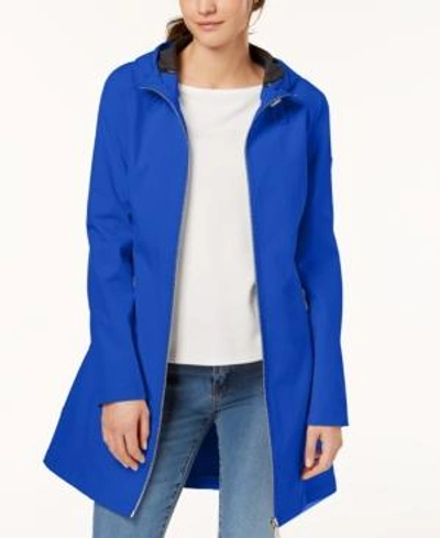 Shop Calvin Klein Hooded Softshell Raincoat In Chaotic Blue