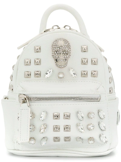 Shop Philipp Plein Shiny Skull Mini Backpack - White