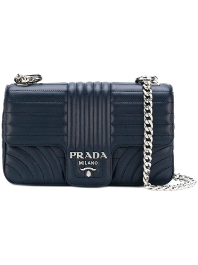 Shop Prada Quilted Shoulder Bag In Blue