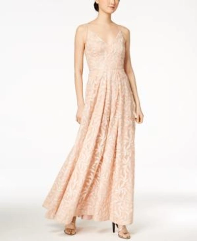 Shop Calvin Klein Sequined Embroidered Gown In Petal