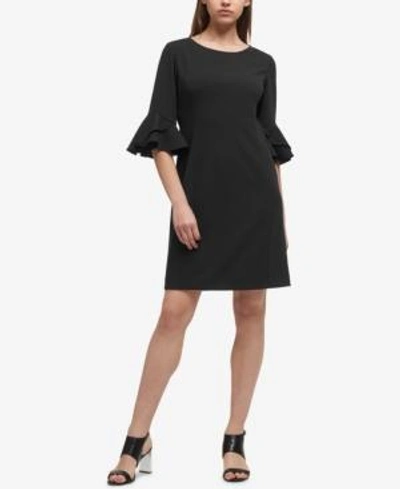 Shop Dkny Flounce-sleeve Sheath Dress, Created For Macy's In Black