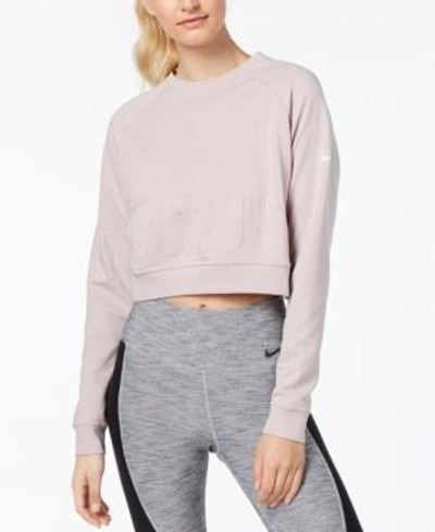 Shop Nike Cropped French Terry Training Top In Particle Rose/white