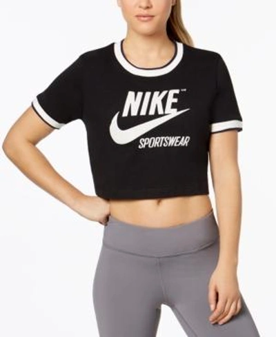 Shop Nike Sportswear Cotton Cropped Logo Top In Black