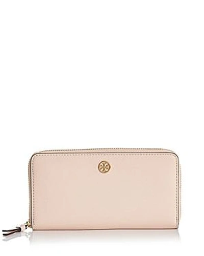 Shop Tory Burch Robinson Zip Continental Wallet In Pale Apricot/gold