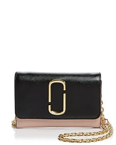 Shop Marc Jacobs Leather Chain Wallet In Black/rose/gold