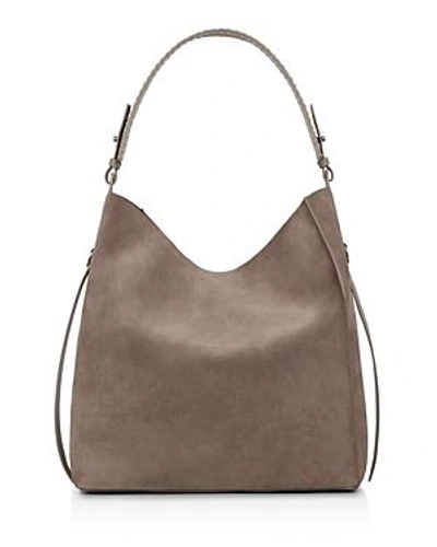 Shop Allsaints Billie North South Leather Tote In Almond Brown/silver