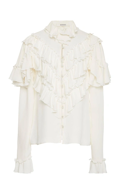 Shop Rodarte Silk Blouse With Ruffle Details In White