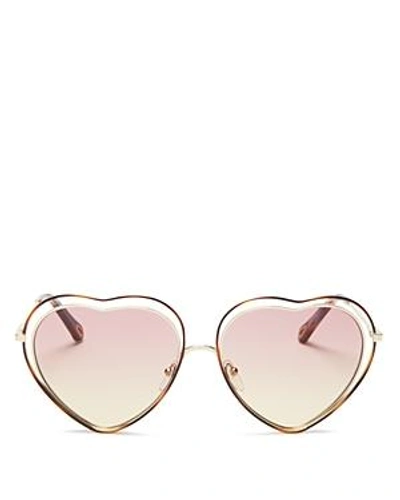 Shop Chloé Women's Poppy Love Heart Frame Sunglasses, 61 Mm In Havana/rose Honey